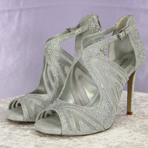 Gianni Bini Sharissah Silver Rhinestone High Heel Sandals Women’s 8.5M – NWB - Picture 1 of 11
